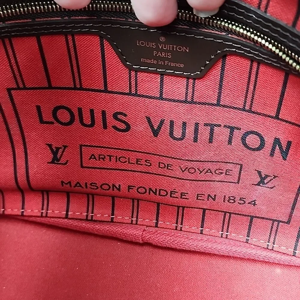 NEW Authentic Louis Vuitton Damier Ebene Neverfull PM Purse Bag Tote & Pouch